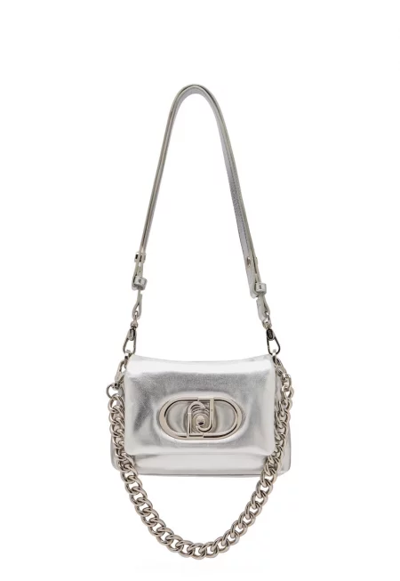 Чанта за рамо от еко кожа с метализиран ефект - Сребрист