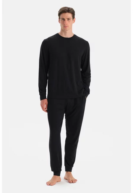 Дълга пижама с връзка - Избеляло черно