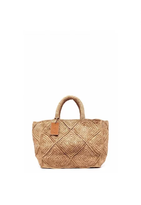 Дамска чанта  естествена рафия - кафява - Един размер