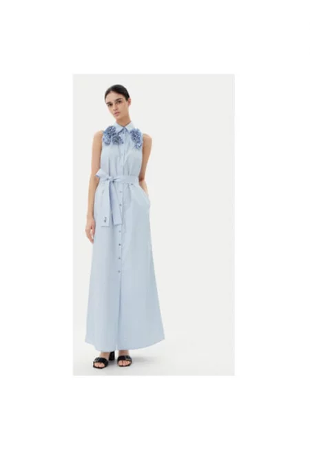 Дамска лятна рокля  A2W13004 - Органичен памук - Светлосин - Светлосин