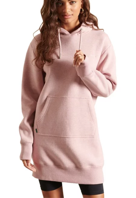 Дамска плетена рокля с качулка Emb Superdry - памучно розово -
