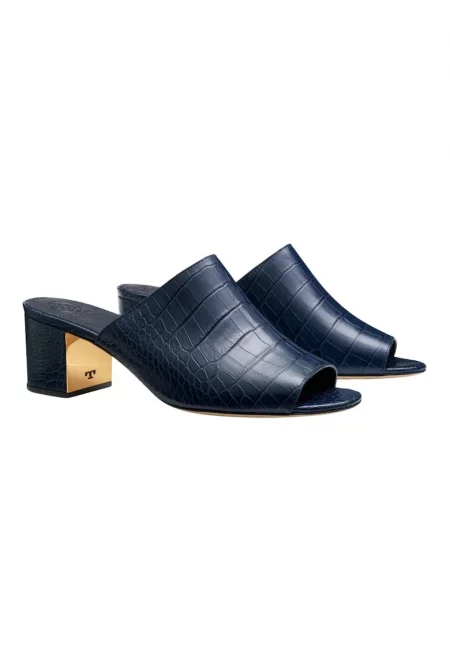 Дамско сабо Tory Burch - естествена кожа - тъмно синьо -