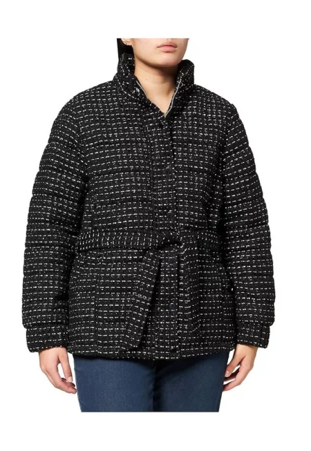 Дамско ватирано яке - черно - полиестер - с ципове -