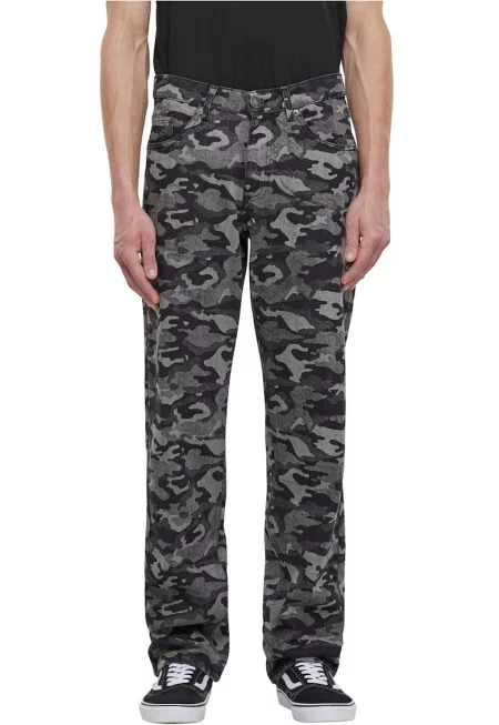 Дънки с широк крачол и принт - Черен/Сив