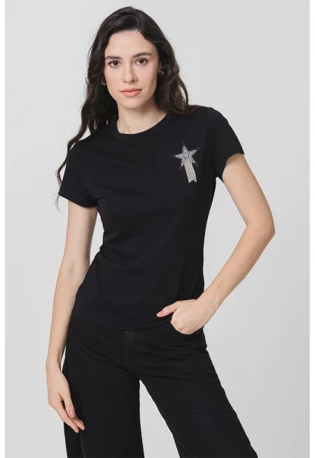 Десенирана памучна тениска - Черен/Сребрист