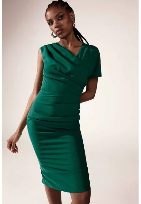Драпирана миди рокля Chance - Тъмнозелен