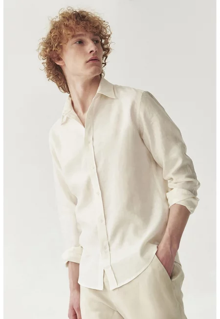 Елегантна ленена риза - Слонова кост