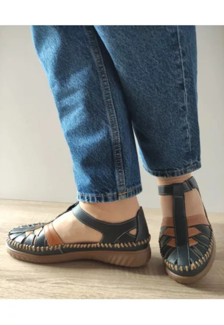 Ежедневни перфорирани дамски обувки  60027C 42-N Тъмносин с кафяв - син - Син