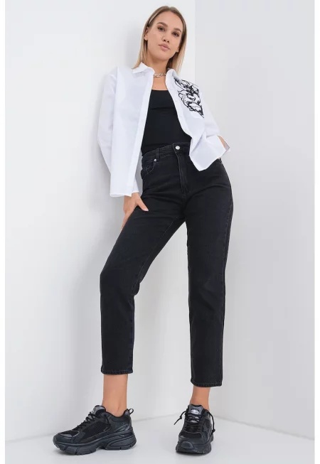 Флорална риза - Бял/Черен