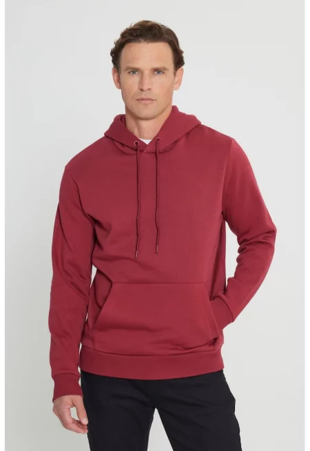 Худи с джоб кенгуру - Тъмночервен