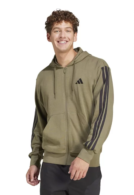 Худи с памук с цип - Черен/Каки