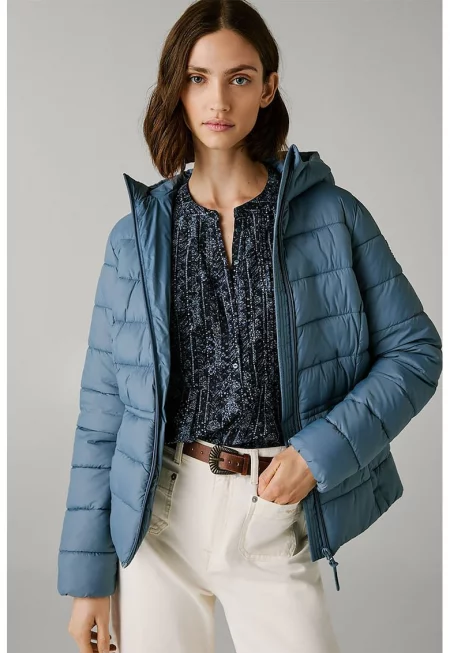 Капитонирано зимно яке с качулка - Прашно синьо