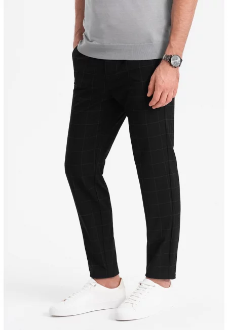 Кариран панталон със странични джобове - Черен