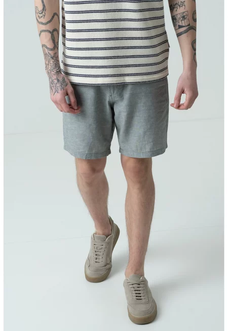 Къс панталон чино с лен - Тъмнозелен меланж