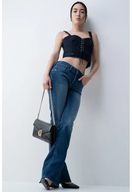 Къс топ с кръстосани презрамки - Ултрамарин синьо