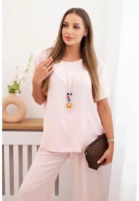 Комплект от свободна блуза и широки панталони - Един размер