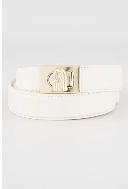 Кожен колан с лого на токата - Мръснобял