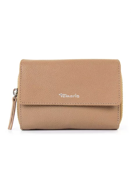 Кожен портфейл Amanda с капаче - Бежов