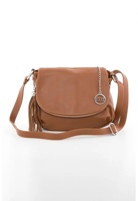 Кожена чанта през рамо Bausam555 - Канелено кафяво - 20x27x5