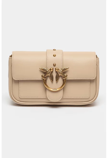 Кожена чанта през рамо Love One - Бежов