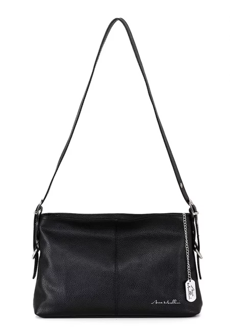 Кожена чанта за рамо с лого - Черен