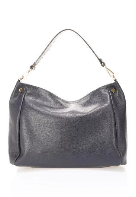 Кожена хобо чанта с отделяща се презрамка - Тъмносин