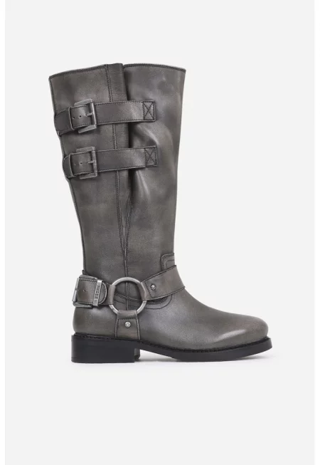 Кожени ботуши до средата на прасеца - Сиво-кафяв