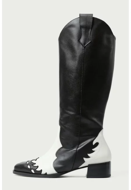 Кожени ботуши Kalia с масивен ток - Бял/Черен