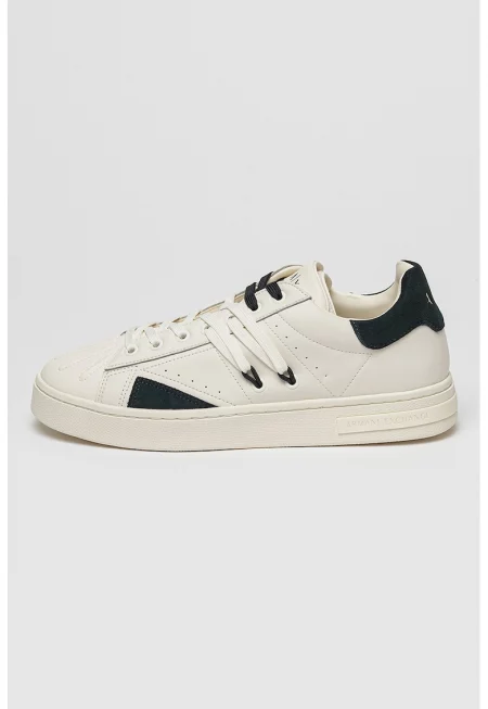 Кожени спортни обувки с контрасти - Ултрамарин синьо/Мръснобял