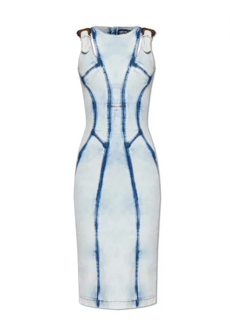 Миди рокля със закопчаване с цип на гърба - Син