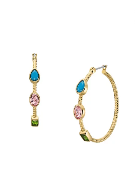 Овални обеци с кристали - Златист/Розово/Син