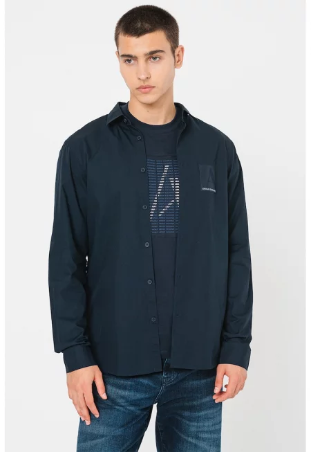 Памучна риза с лого - Ултрамарин синьо