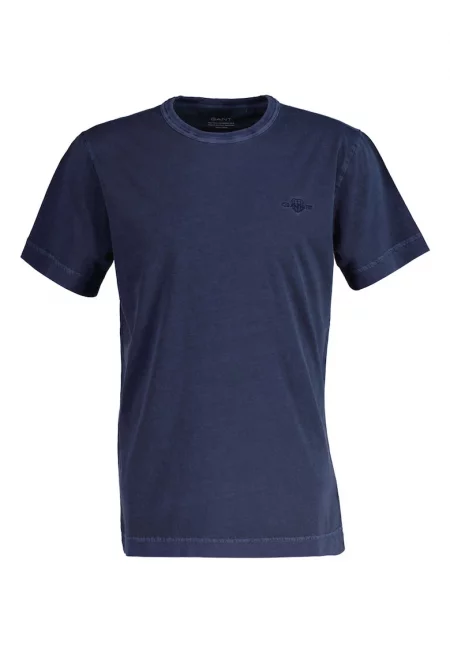 Памучна тениска с овално деколте и бродирано лого - Тъмносин