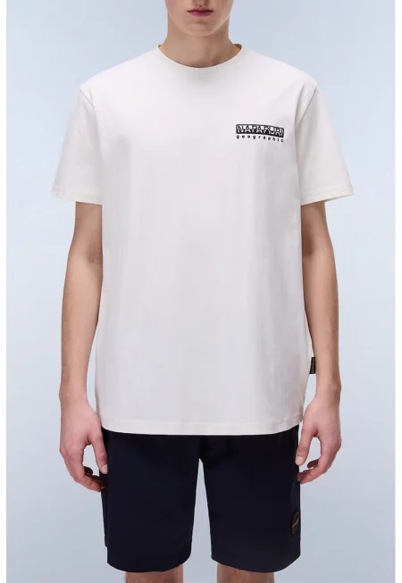 Памучна тениска с принт на гърба - Бял/Черен/Син