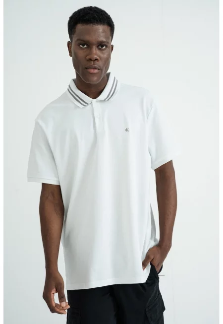 Памучна тениска с яка - Мръснобял