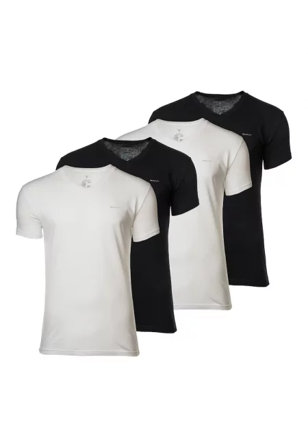 Памучни слим тениски - 4 чифта - Бял/Черен