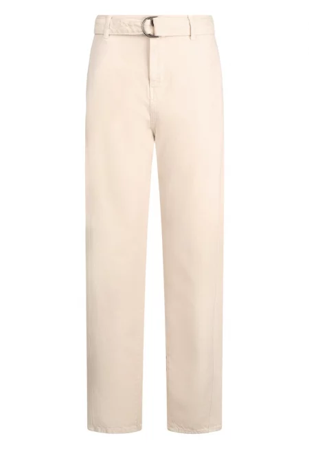 Панталон с висока талия с колан - Светло бежово
