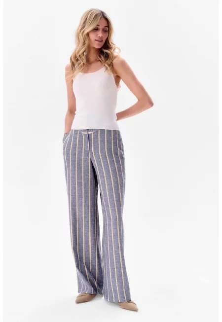 Панталони с широка кройка с шарка на райета