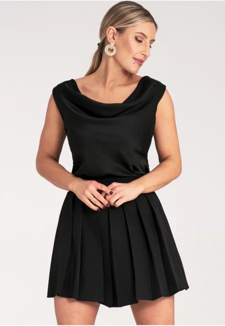 Плисирана мини пола -  черна - удобна - изработена от полиестер - SM