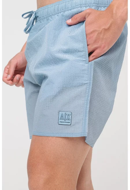 Плувни шорти с връзка и джобове - Пастелносин