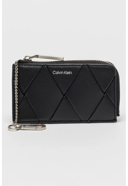 Портмоне от еко кожа с лого - Черен