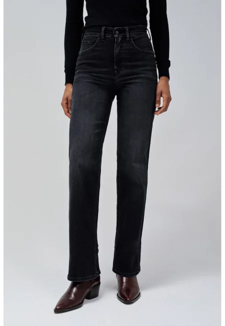 Прави дънки с висока талия - Черен