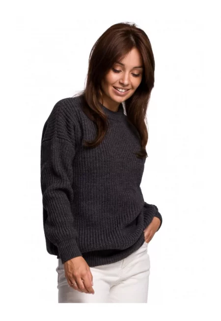 Пуловер с дълъг ръкав - акрил/полиамид/вълна - графитено сиво