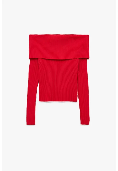 Пуловер с голи рамене и рипс