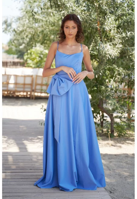 Разкроена дълга рокля Liana без ръкави - Светлосин