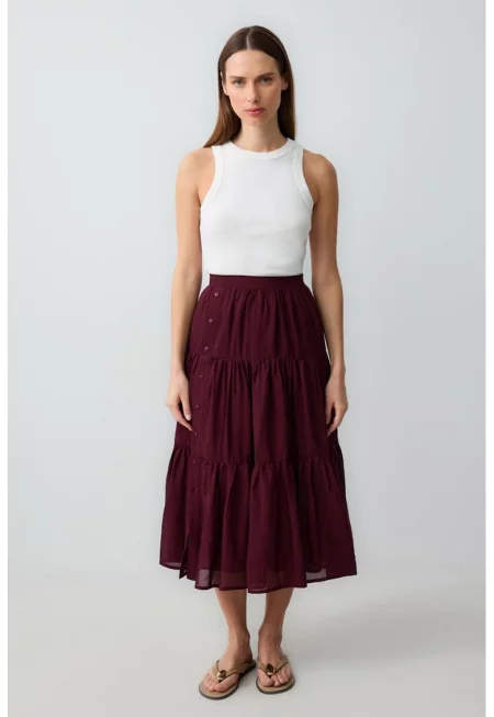 Разкроена пола с висока талия - Бордо