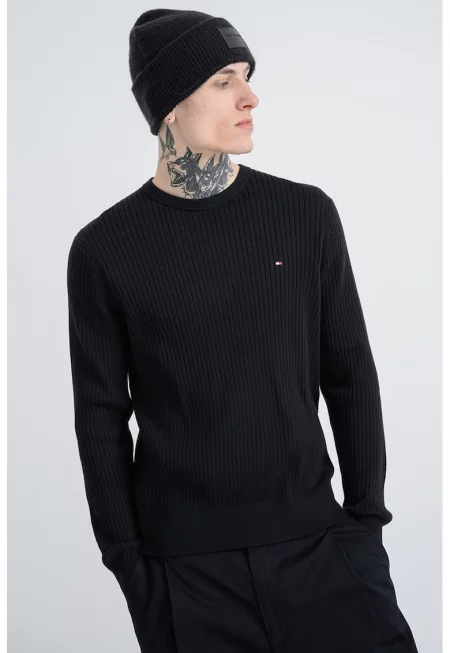 Рипсен пуловер - Черен