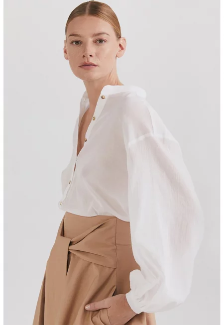 Риза от памук French Dream с дълги ръкави - Бял