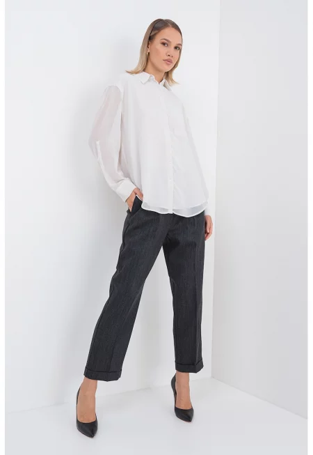 Риза с паднали ръкави - Бял