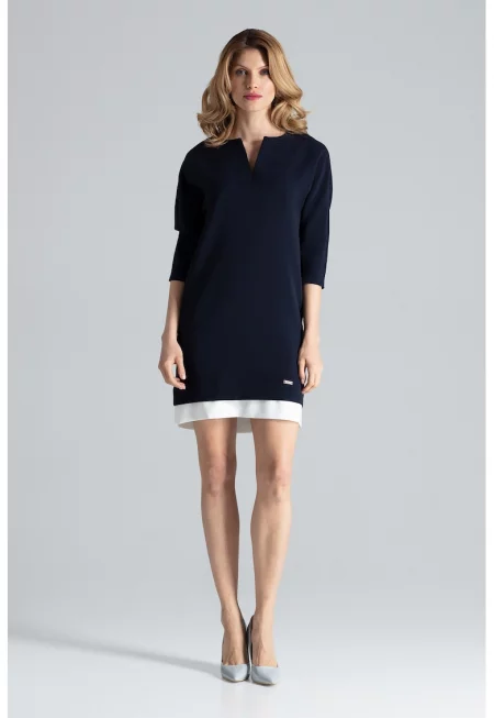 Рокля  елегантна - тъмносиня - с джобове - полиестер -